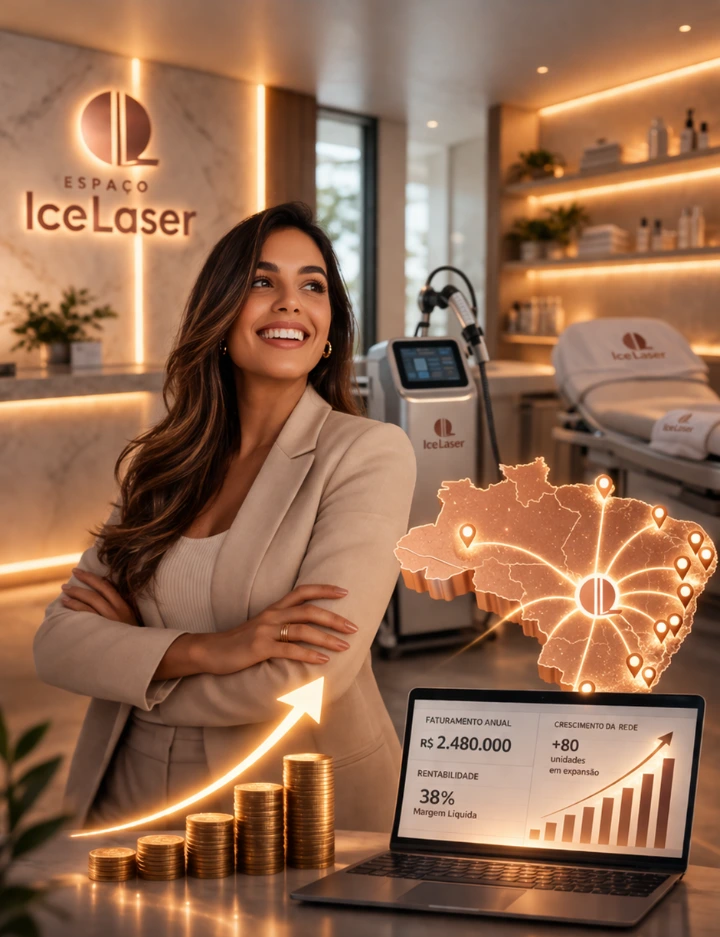 Dona de franquia Ice Laser visualizando os bons resultados