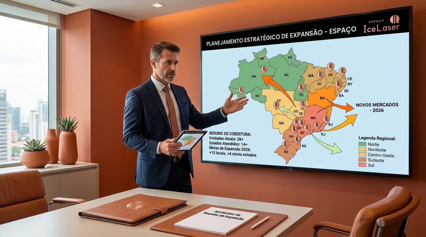 Mapa do Brasil com pontos de expansão da franquia de depilação a laser Ice Laser